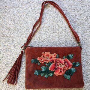 Bose in Pelle Made in Italy Floral Rose Embroidered Genuine Leather Bag Purse
